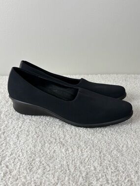 ECCO Shoes Womens 42 Us 11 Black Felicia Stretch Leather Low Heel Slip On Flats
